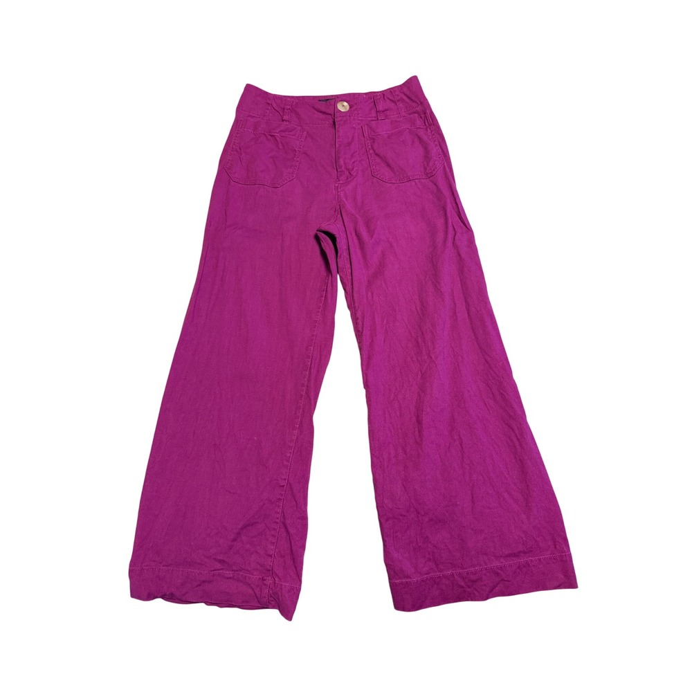 Maeve Anthropologie The Colette Wide Leg Pants Magenta Purple Linen Blend Size 2 - Picture 2 of 7